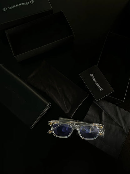 CHROME HEART GLASSES - CLEAR & GOLD BADGES