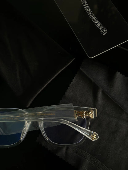 CHROME HEART GLASSES - CLEAR & GOLD BADGES