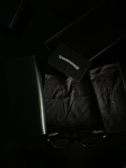 CHROME HEART GLASSES - BLACK & SILVER BADGES