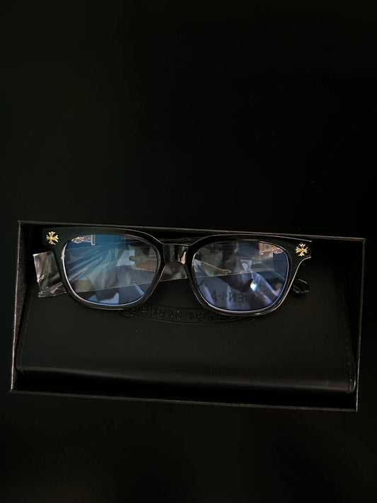 CHROME HEART GLASSES - BLACK & GOLD BADGES