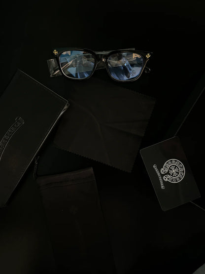 CHROME HEART GLASSES - BLACK & GOLD BADGES