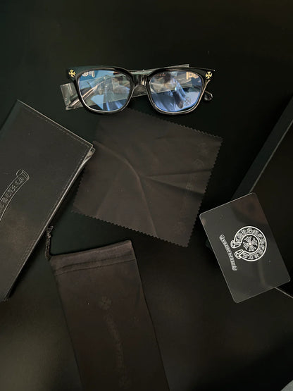 CHROME HEART GLASSES - BLACK & GOLD BADGES